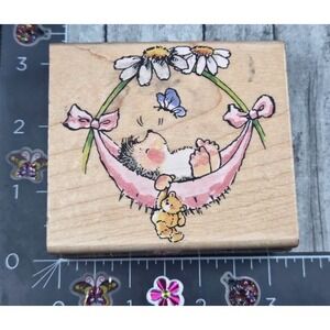 Penny Black Baby Hammock Hedgehog 2073J Rubber Stamp Wood #G26